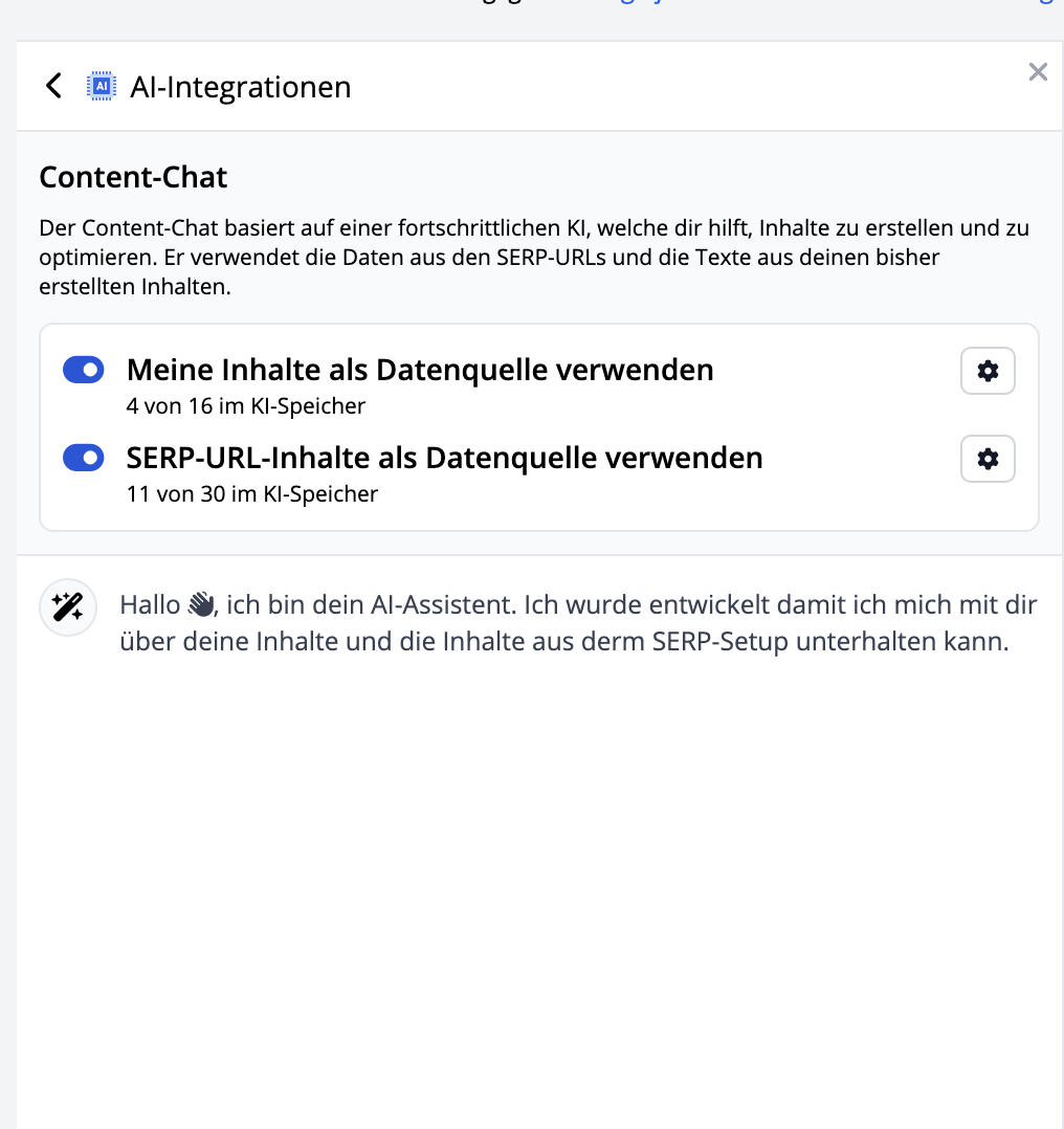 Optionen im Content Chat des Content Editors